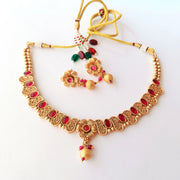 Red Sapphire Golden Pearl Necklace Set